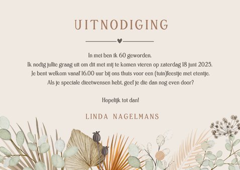 Botanische uitnodiging verjaardagsfeest met 3 foto's 3