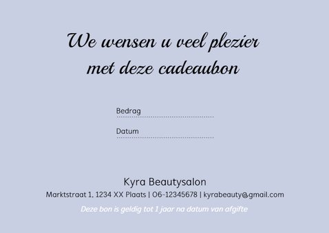 Cadeaubon zakelijk zzp beautysalon liggend 3