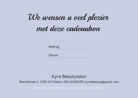 Cadeaubon zakelijk zzp beautysalon liggend 3