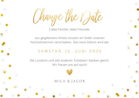 Change-the-Date-Karte Fotokarte mit Goldschrift 3