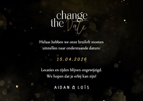 Change the date zwart met goud hartjes en waterverf 3