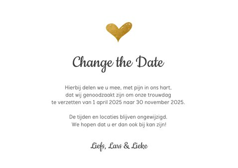 Change the datekaart met gouden hartje en confetti 3