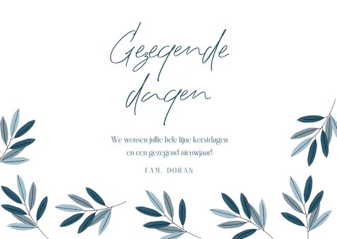 Christelijke kerstkaart blauw bladeren foto gezegende dagen 3