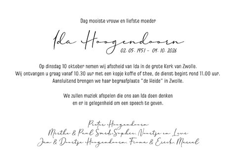 Christelijke rouwkaart met grote foto en botanisch kruis 3