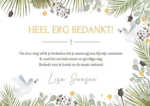 Communie bedankkaart 3 eigen foto's takjes en duiven 3