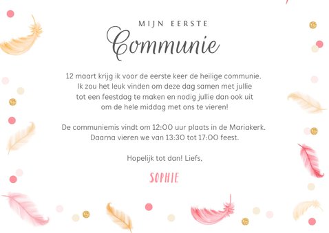 Communie lentefeest veertjes roze confetti 3