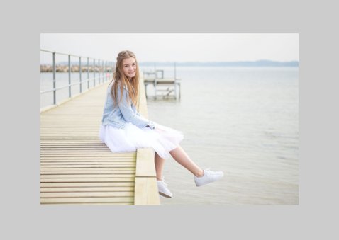 Communie save the date kaart met grote foto en witte tekst 2