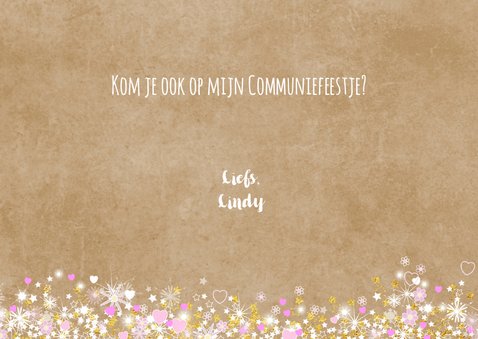 Communie stijlvolle uitnodiging hartjes bloemen sterren 3