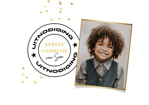 Communie ticket stoer confetti goud foto feestje 2