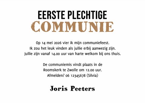 Communie uitnodiging kraft VIP ticket foto confetti  3