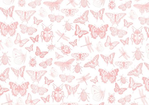 Communie uitnodiging roze voor meisjes met lente dieren Achterkant