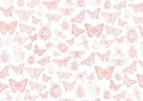 Communie uitnodiging roze voor meisjes met lente dieren Achterkant
