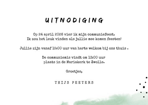 Communie uitnodiging stoer dino waterverf foto 3
