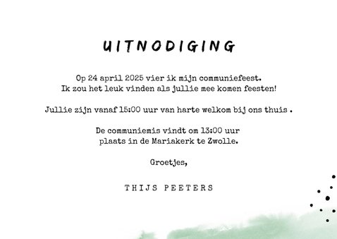 Communie uitnodiging stoer dino waterverf foto 3