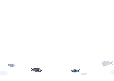 Communie uitnodigingskaart visjes symbolen foto blauw Achterkant