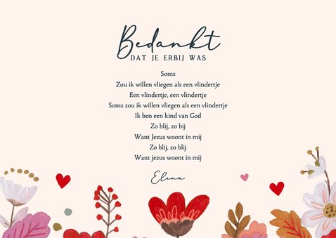 Communiekaart bedankkaart met foto en bloemen 3