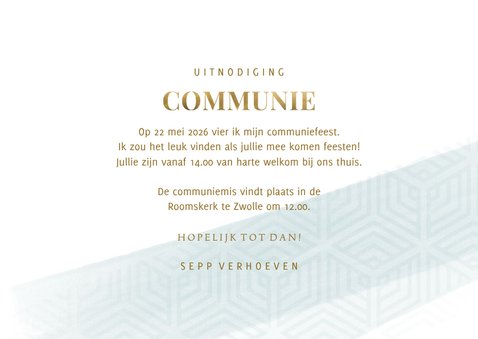 Communiekaart blauwe waterverf met grafisch patroon 3