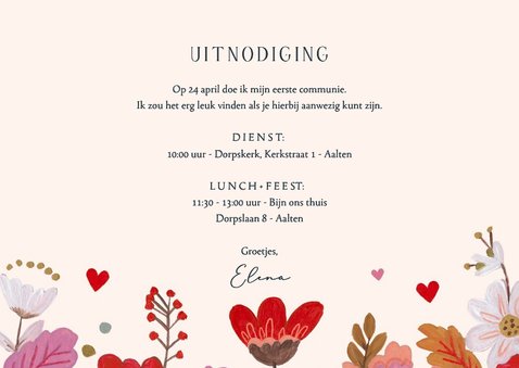 Communiekaart foto met kerk en bloemen 3