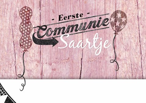 communiekaart meisje hout roze 2