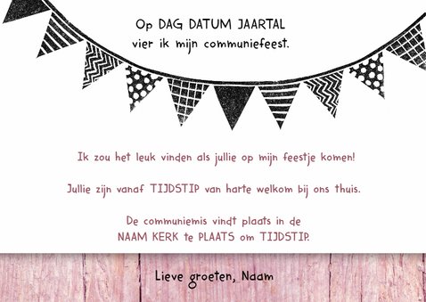 communiekaart meisje hout roze 3