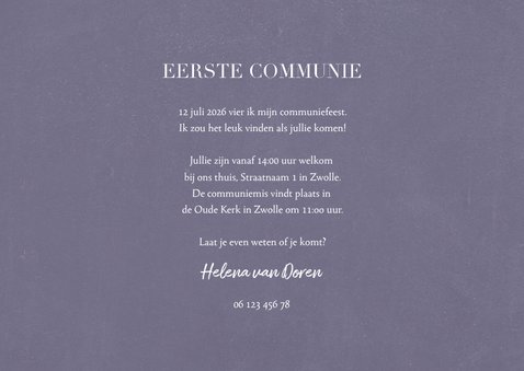 Communiekaart met grote foto en klassieke tekst 3