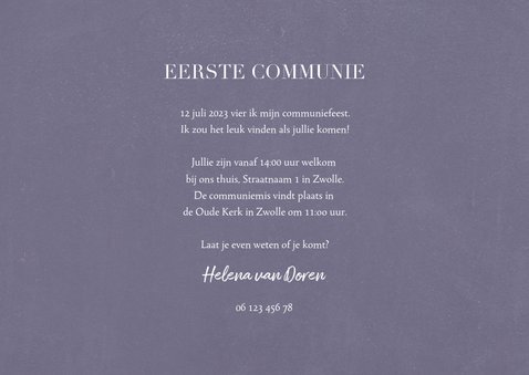 Communiekaart met grote foto en klassieke tekst 3