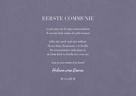 Communiekaart met grote foto en klassieke tekst 3