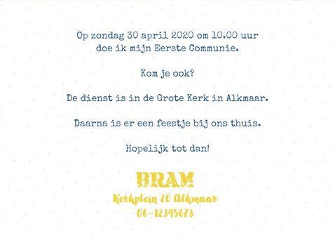 Communiekaart verf en sticker geel-blauw 3
