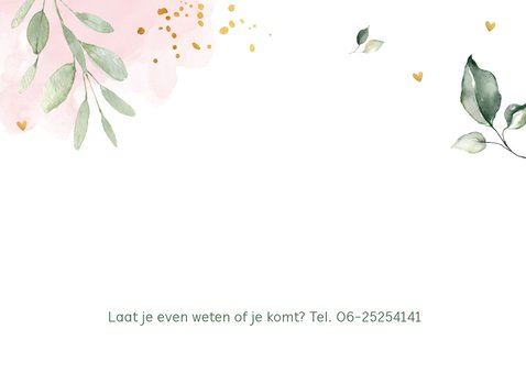 Communiekaart waterverf roze bladeren goudlook 2
