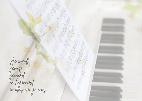 Condoleancekaart - Foto piano met bloemen 2