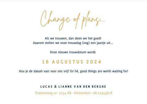 Corona wijzigingskaart trouwdatum - change of plans 3