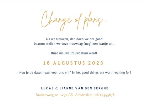 Corona wijzigingskaart trouwdatum - change of plans 3
