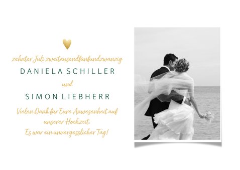 Dankeskarte Hochzeit mit Foto 'Love and thanks' im Goldlook 3