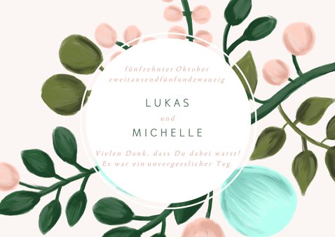 Dankeskarte Hochzeit mit Foto und eleganten Blumenzweigen 2