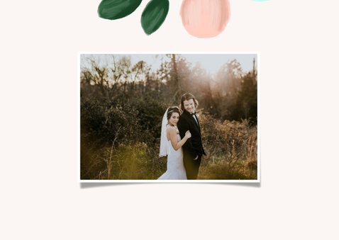 Dankeskarte Hochzeit mit Foto und eleganten Blumenzweigen 3