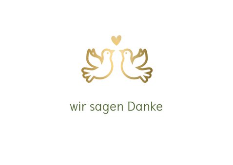 Dankeskarte zur Hochzeit mit goldenen Tauben und Herz 2