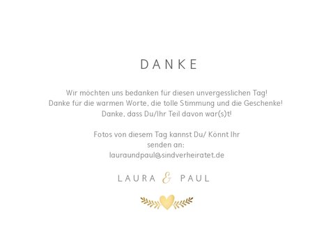 Dankeskarte zur Hochzeit mit goldenen Tauben und Herz 3