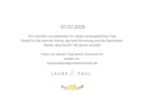 Dankeskarte zur Hochzeit mit goldenen Tauben und Herz 3