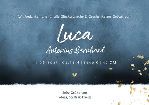 Danksagung zur Geburt dunkelblau mit Godakzenten 3