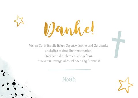 Danksagung zur Kommunion Wasserfarbe & Goldlook blau 3