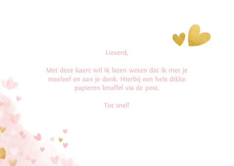 Dikke knuffel beterschapskaart roze met hartjes 3