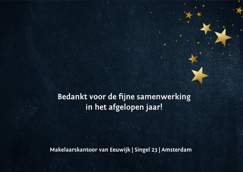 Donkerblauwe nieuwjaarskaart met gouden sterren 3