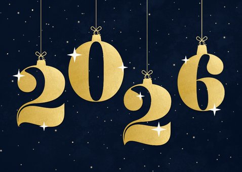 Donkere nieuwjaarskaart met cijfer kerstballen lichtpuntjes 2