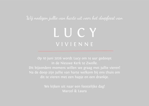 Doopkaart uitnodiging foto duifje roze 3