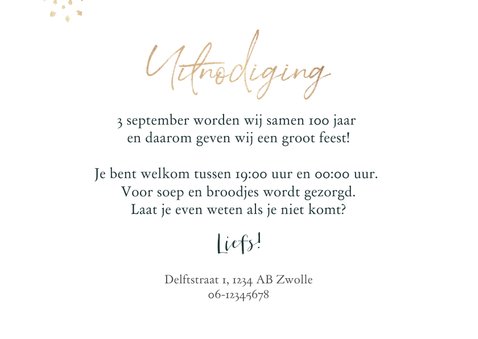 Dubbel feest uitnodiging samen 100 stijlvol goud foto 3