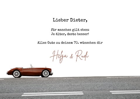 Duitse verjaardagskaart met vintage cabrio 3