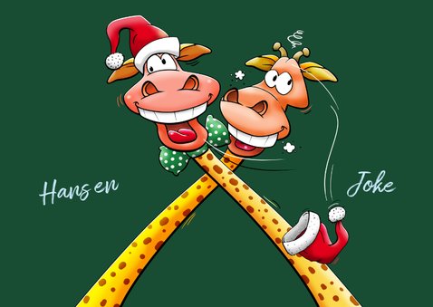 Een verrekt grappige kerstkaart met twee giraffen 3