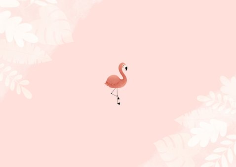 Einladung Kindergeburtstag botanisch Flamingo und Foto Rückseite