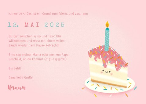 Einladung Kindergeburtstag Foto und Torte mit Kerze 3