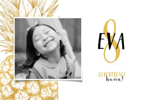 Einladung Kindergeburtstag goldene Ananas und Foto 2